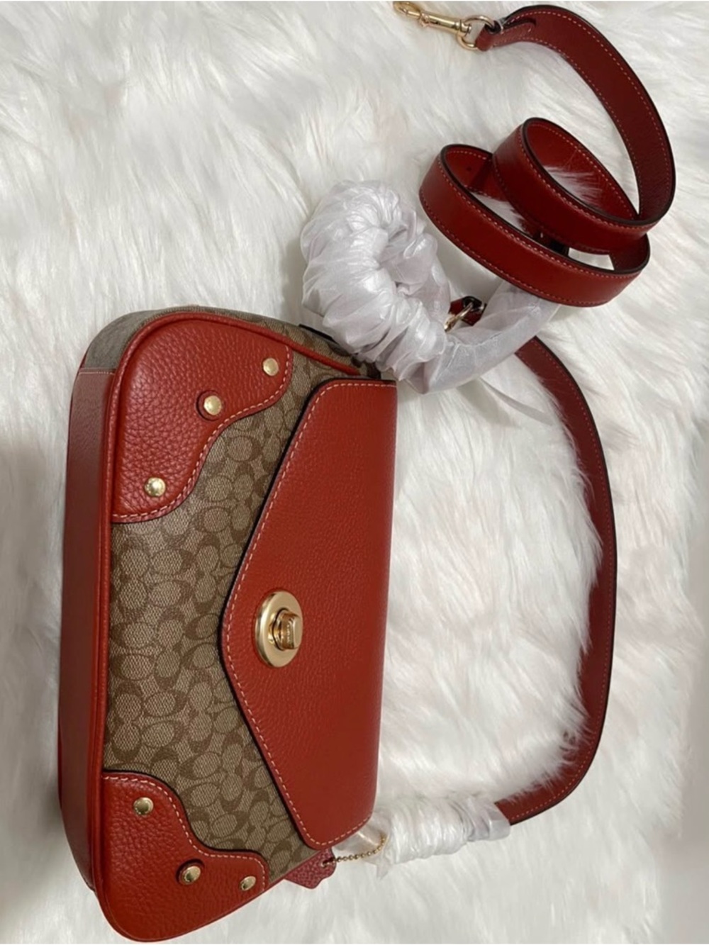 COACH MILLIE Shoulder Bag in Colorblock Signature Canvas Khaki Terracotta - Picture 6 of 10